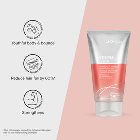 Joico YouthLock Masque application on hair shows smoothing and detangling preparation.