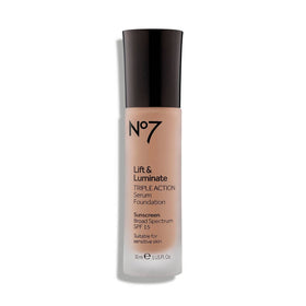 JoJo Siwa No7 Lift and Luminate foundation bottle in Warm Beige for radiant skin