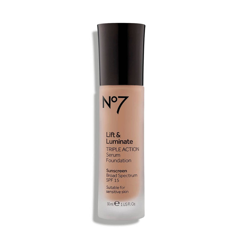 JoJo Siwa No7 Lift and Luminate foundation bottle in Warm Beige for radiant skin