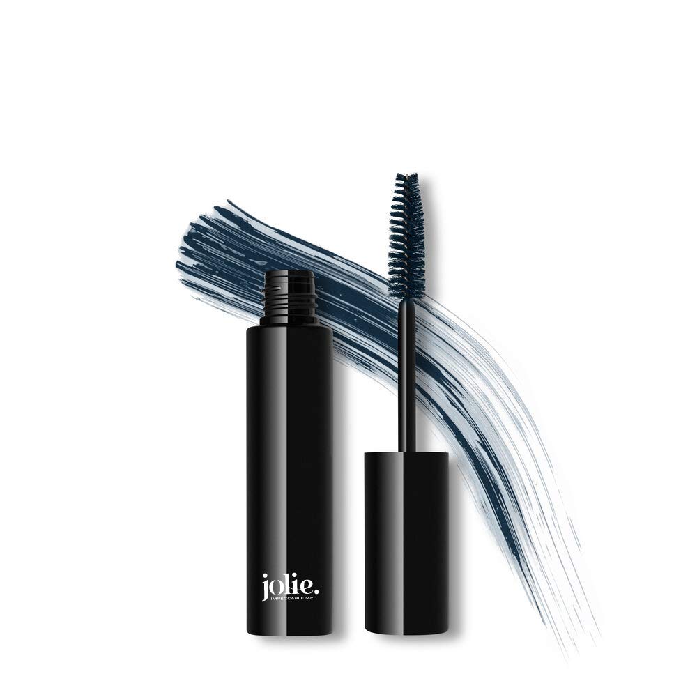 Jolie Sensitive Eyes Mascara Navy packaging shown in a sleek oval case for easy handling and storage.