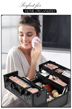 Joligrace makeup train case bottom space fits palettes and travel bottles securely