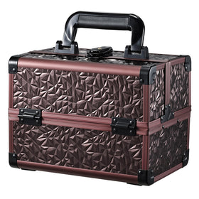Joligrace makeup train case in dark brown with a durable exterior for travel