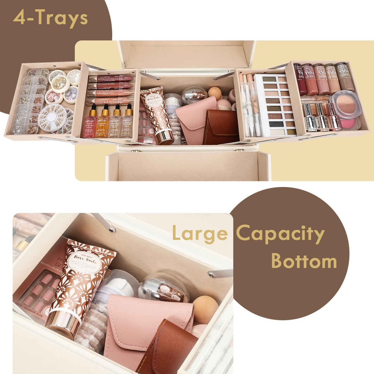 Joligrace makeup train case vintage vegan leather detailing adds durable style.