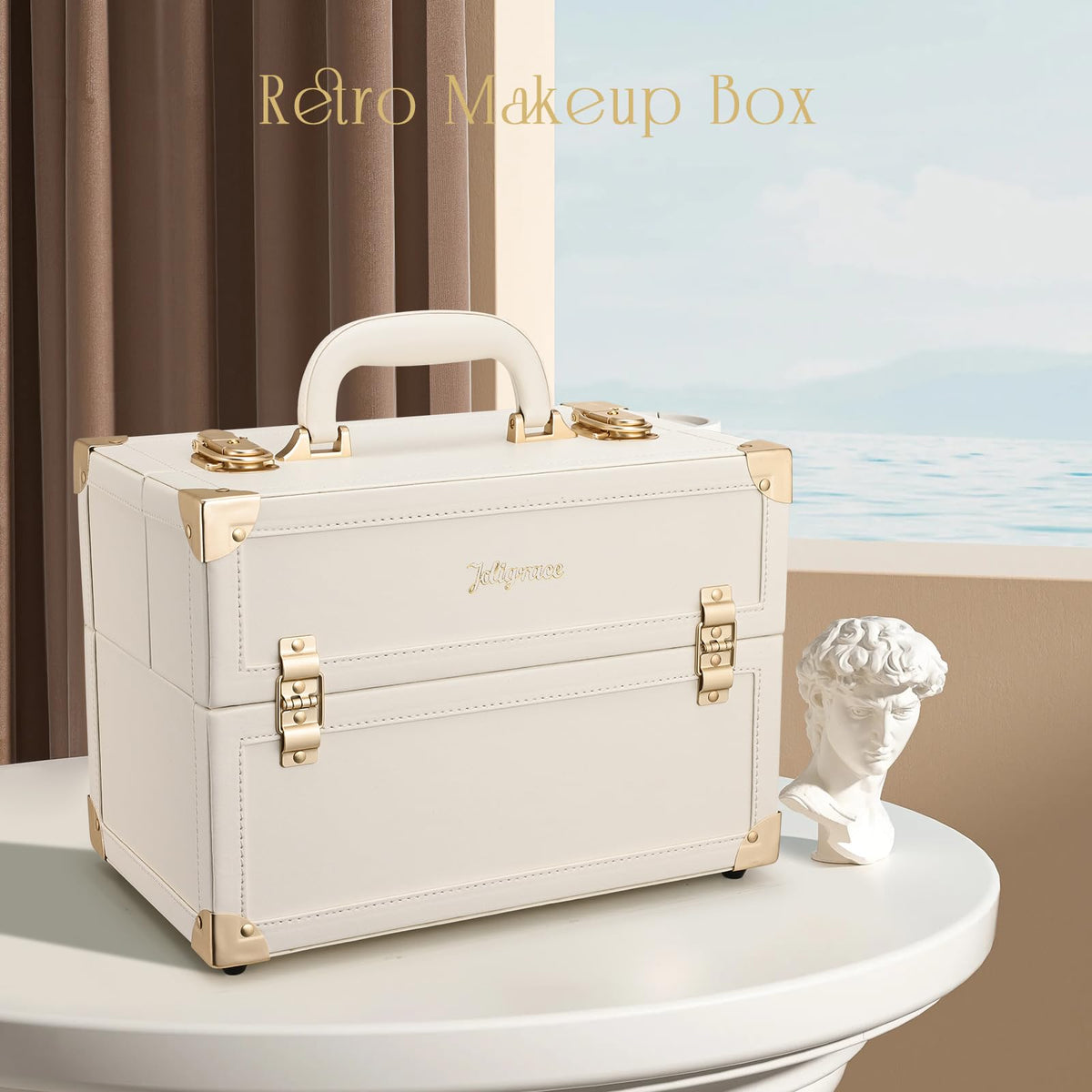 Joligrace makeup train case metal corners enhance longevity and protection.