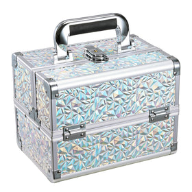 Joligrace makeup train case in shiny silver for easy travel organization