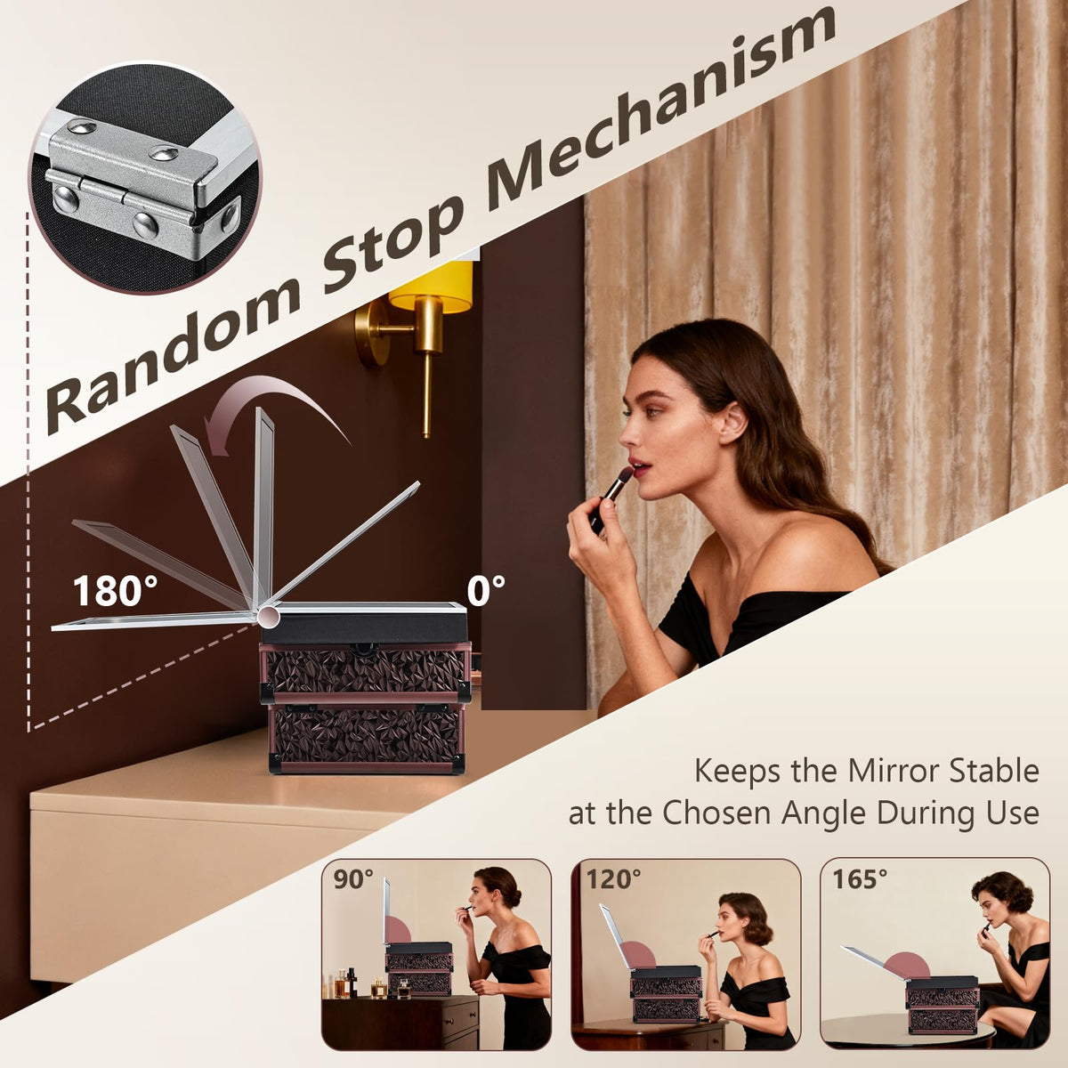 Joligrace makeup train case upper tray with mirror for easy on-the-go makeup