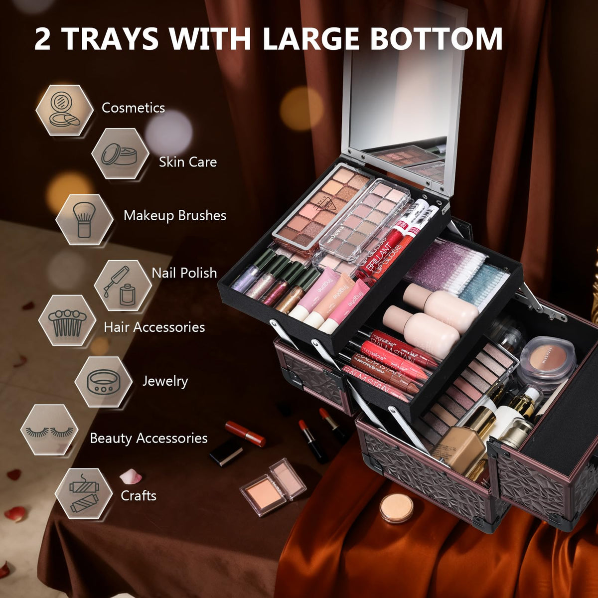 Joligrace dark brown waterproof surface protects cosmetics during travel