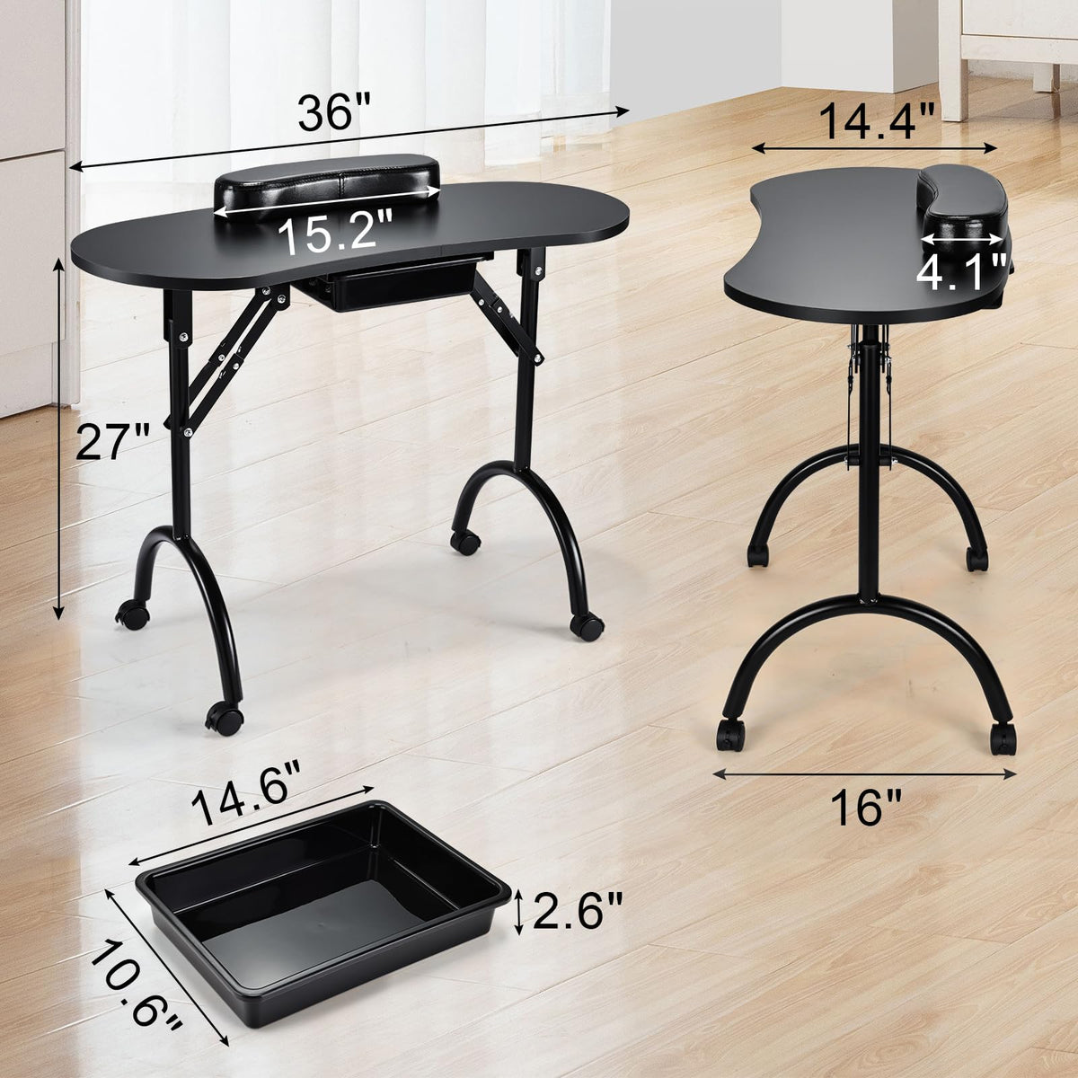 Joligrace manicure table collapsible legs create a compact travel ready workstation