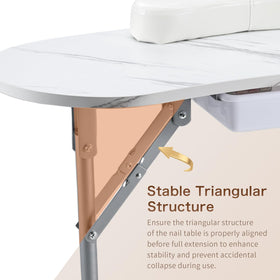Joligrace manicure table wheels enable easy maneuvering in studios.
