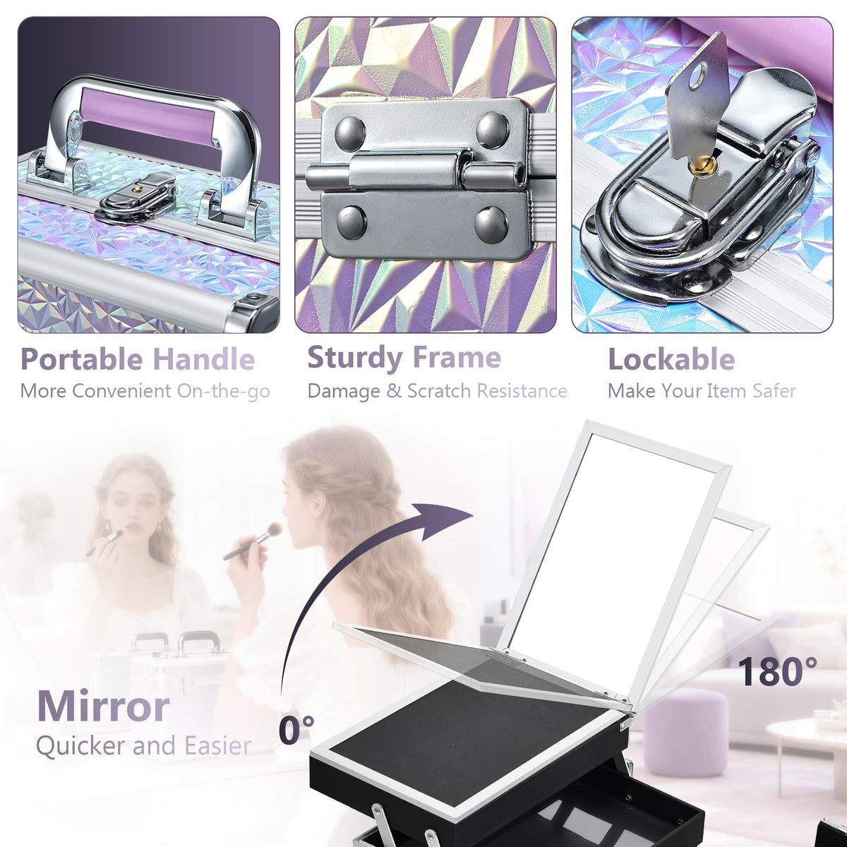 Joligrace mirror with 180-degree adjustment for flexible viewing while applying makeup.