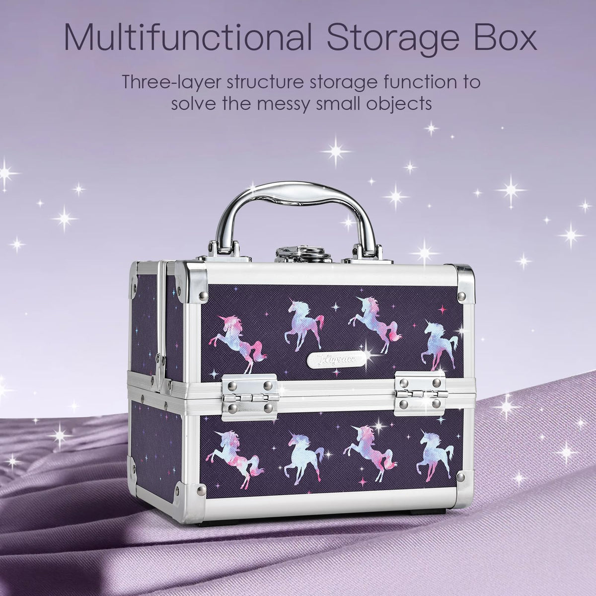 Joligrace tray storage keeps jewelry and hair accessories neatly sorted for easy access.