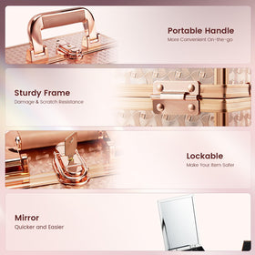 Joligrace waterproof rose gold surface protects makeup from moisture during travel.
