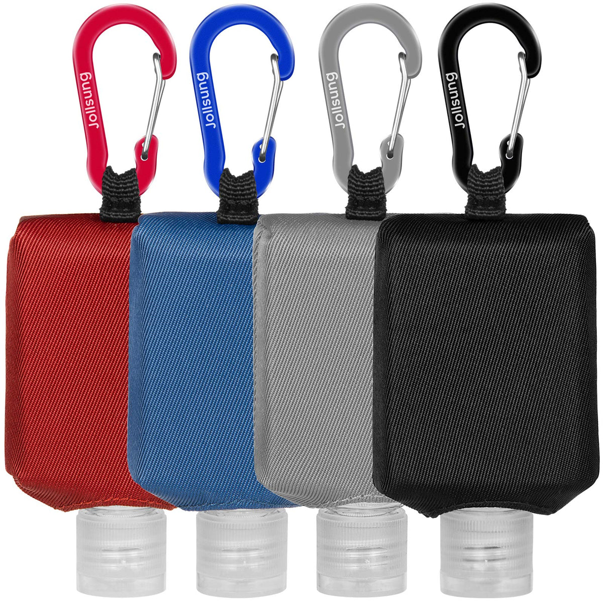 Jollsung bottle case 4-pack front view, colorful holders for easy grab-and-go travel access.