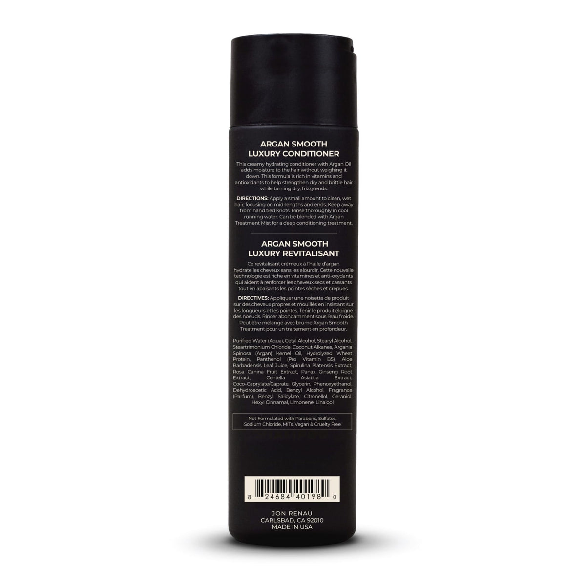 Jon Renau Argan Smooth Conditioner packaging displays premium conditioning formula.