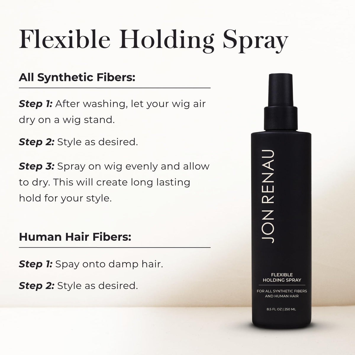 Jon Renau Flexible Holding Spray suitable for human hair and synthetics without buildup.