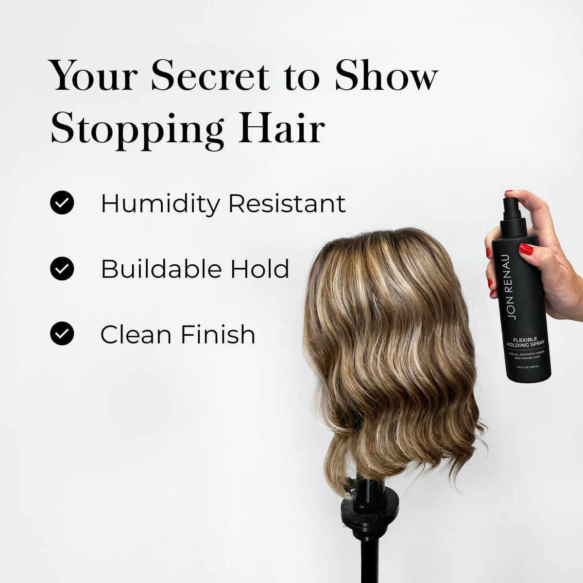 Jon Renau Flexible Holding Spray enhances waves and curls with a flexible finish.