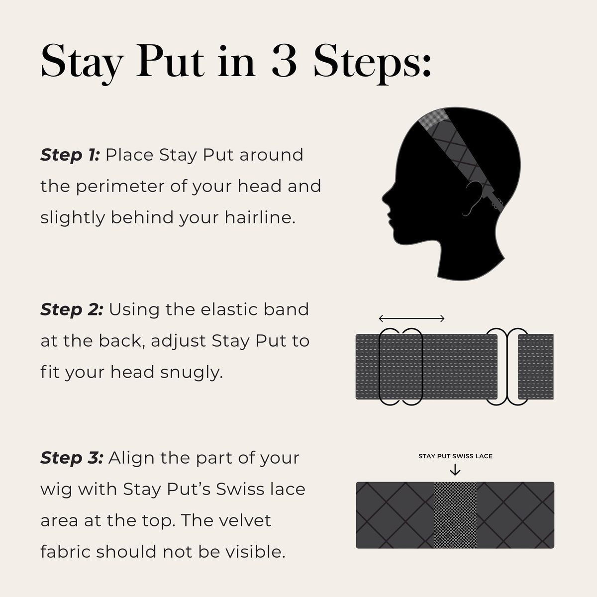 Jon Renau Stay Put Wig Grip Band available in petite and average sizes for secure wear.