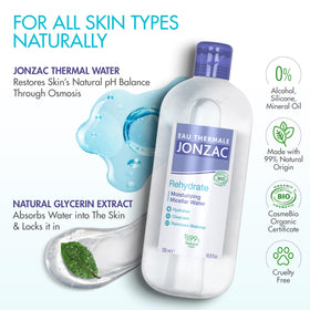 Jonzac Eau Thermale Micellar Water label close-up showing organic certification.