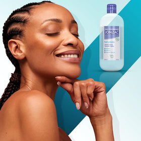 Jonzac micellar water bottle highlighting oil-free, non-greasy formula.