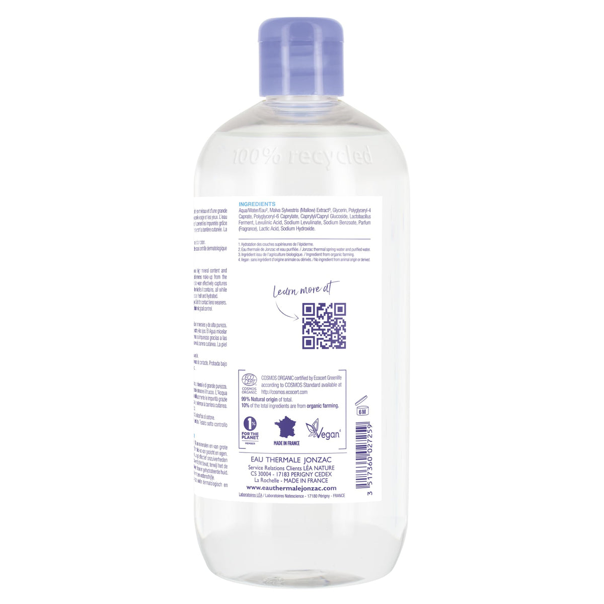 Jonzac micellar water being applied to the face for gentle cleansing.