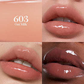 Joocyee Glazed Gloss application wand demonstrates lightweight, comfortable wear on lips.