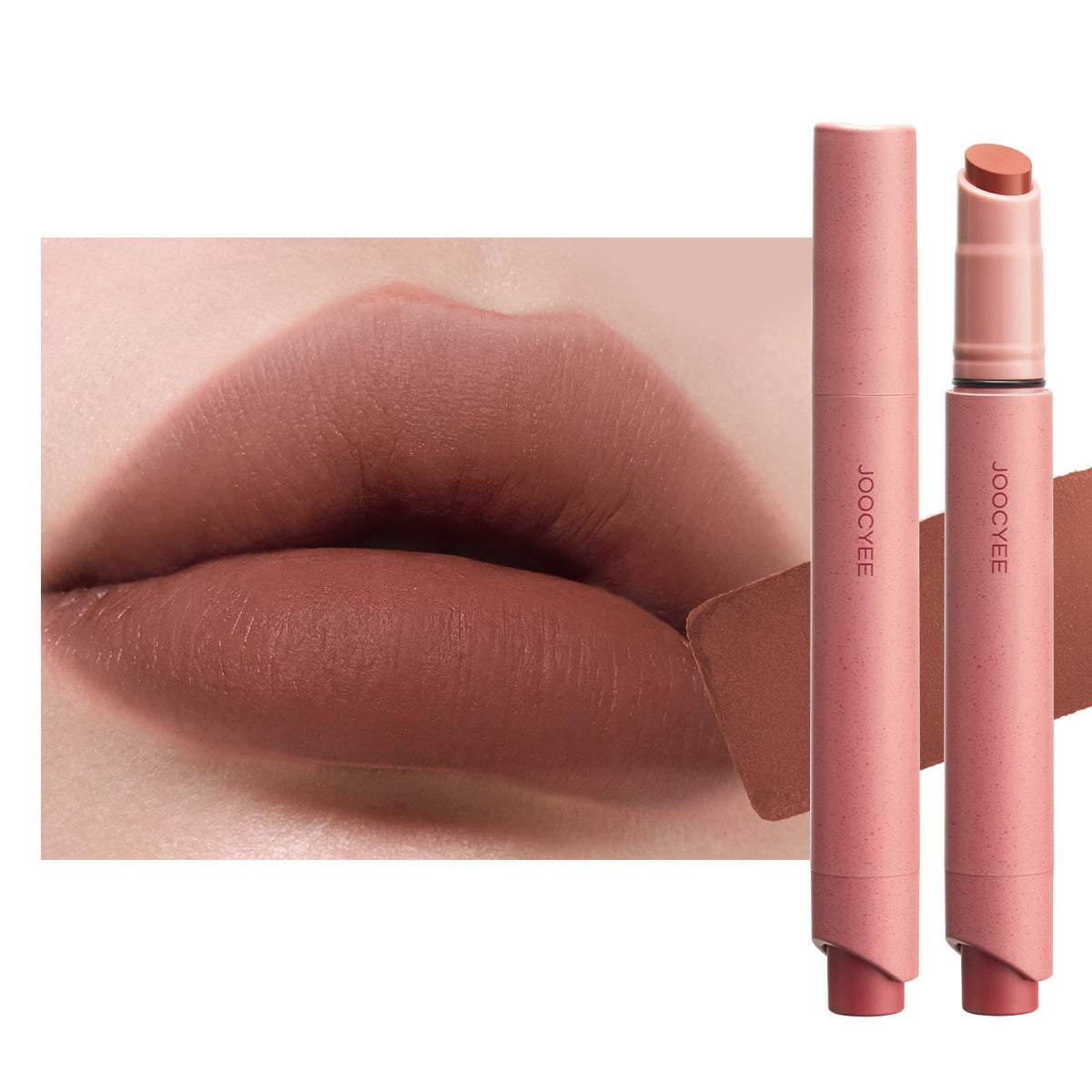 Joocyee Velvet Rouge Grey Brown lip color with lightweight matte finish for daily wear.