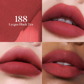 Joocyee Velvet Rouge Lipstick Pencil swatch demonstrating smudge-resistant, long-lasting color.