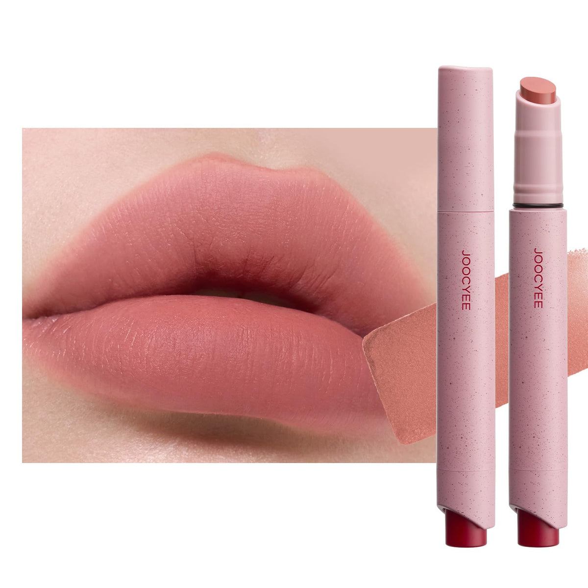 Joocyee Velvet Rouge Matte Lipstick Pencil application angle showing precise lip color