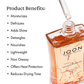 Joon Saffron Hair Elixir pump top for easy, mess-free application