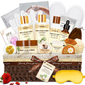 Jorceray 22pcs spa gift basket closed, ready for gifting and self-care.