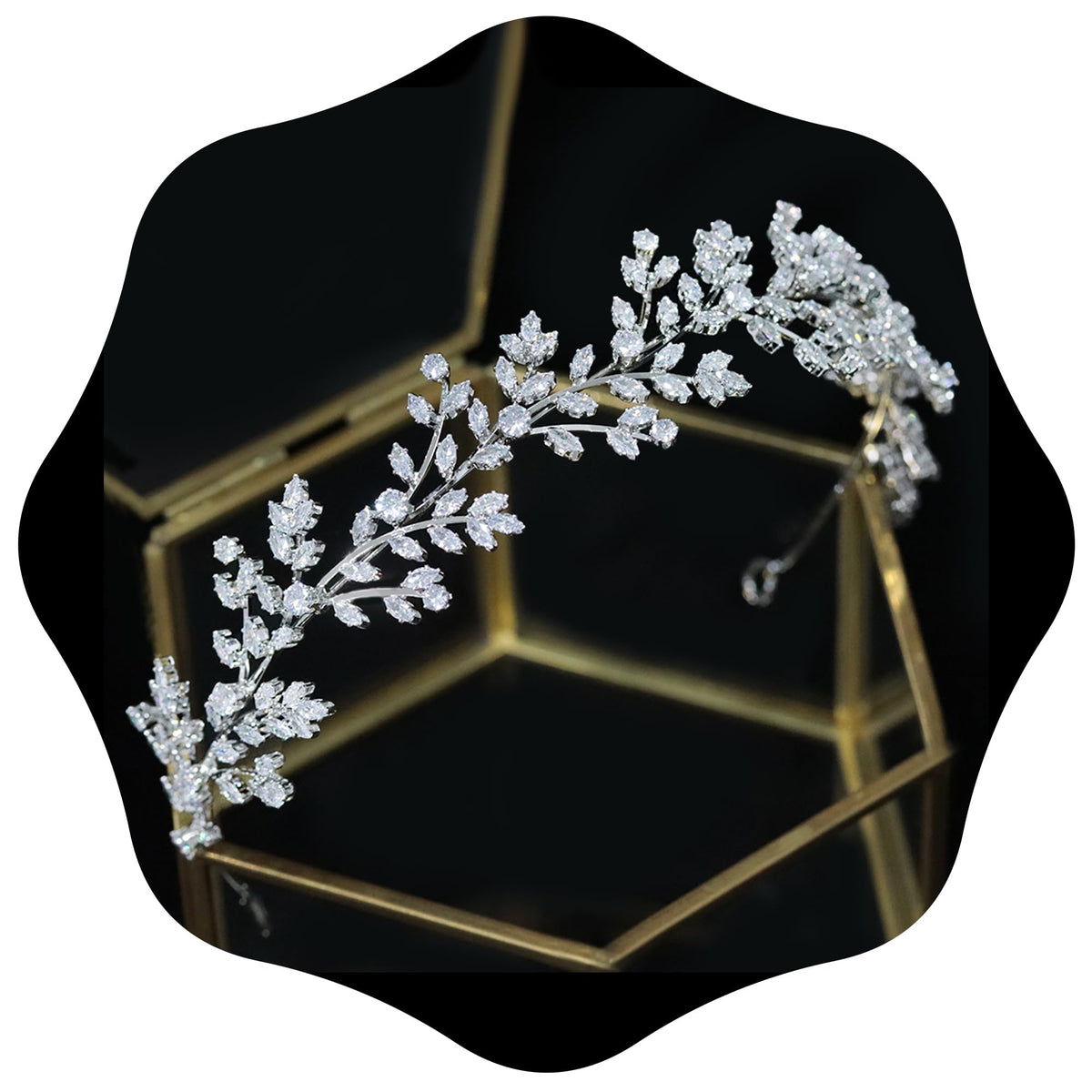 Jorsnovs bridal headpiece front view with sparkling cubic zirconia