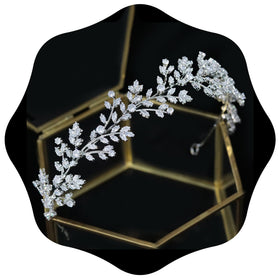 Jorsnovs bridal headpiece front view with sparkling cubic zirconia