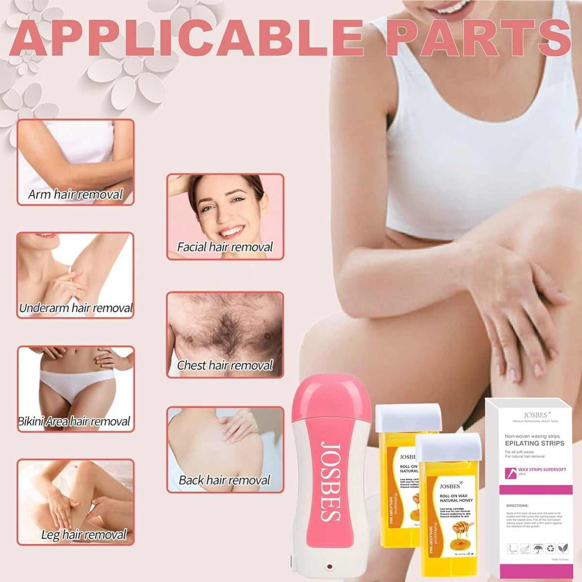 JOSBES non-woven wax strips pack for clean, mess-free removals.