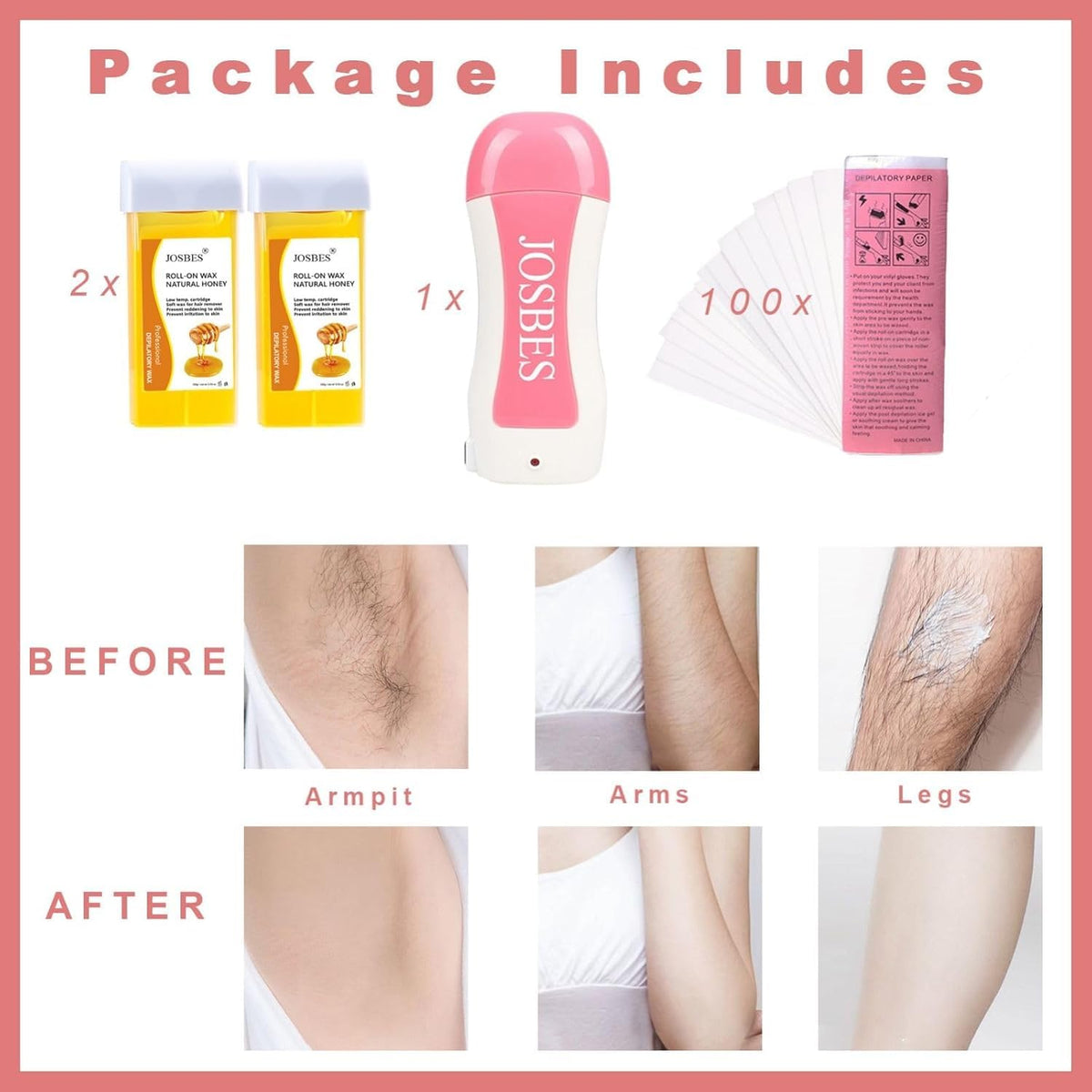 JOSBES skin-friendly waxing kit suitable for larger body areas.