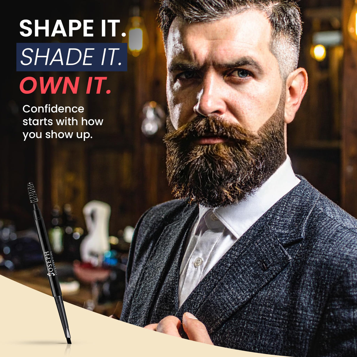 Joseph Signature Line color-matching shades blend with various beard tones for natural results.