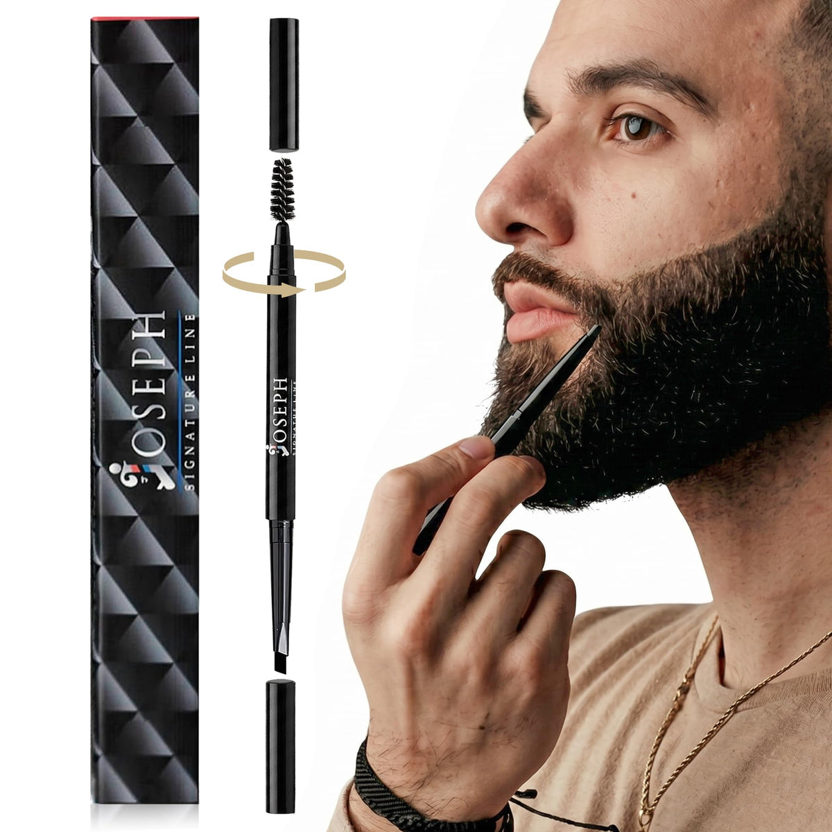 Joseph Signature Line spoolie brush blends lines for natural beard fill.