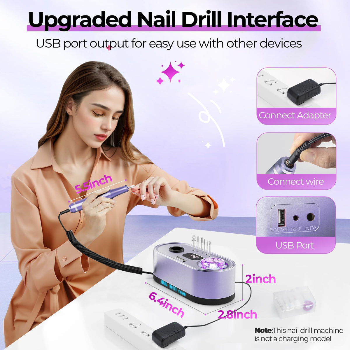 JOSGLOI low vibration, quiet nail drill reduces hand fatigue in salon or home use.