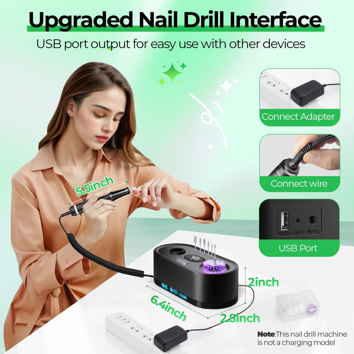 Compact base of JOSGLOI nail drill with six-hole bit storage