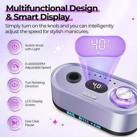 JOSGLOI nail drill with USB charging port for convenient device charging.