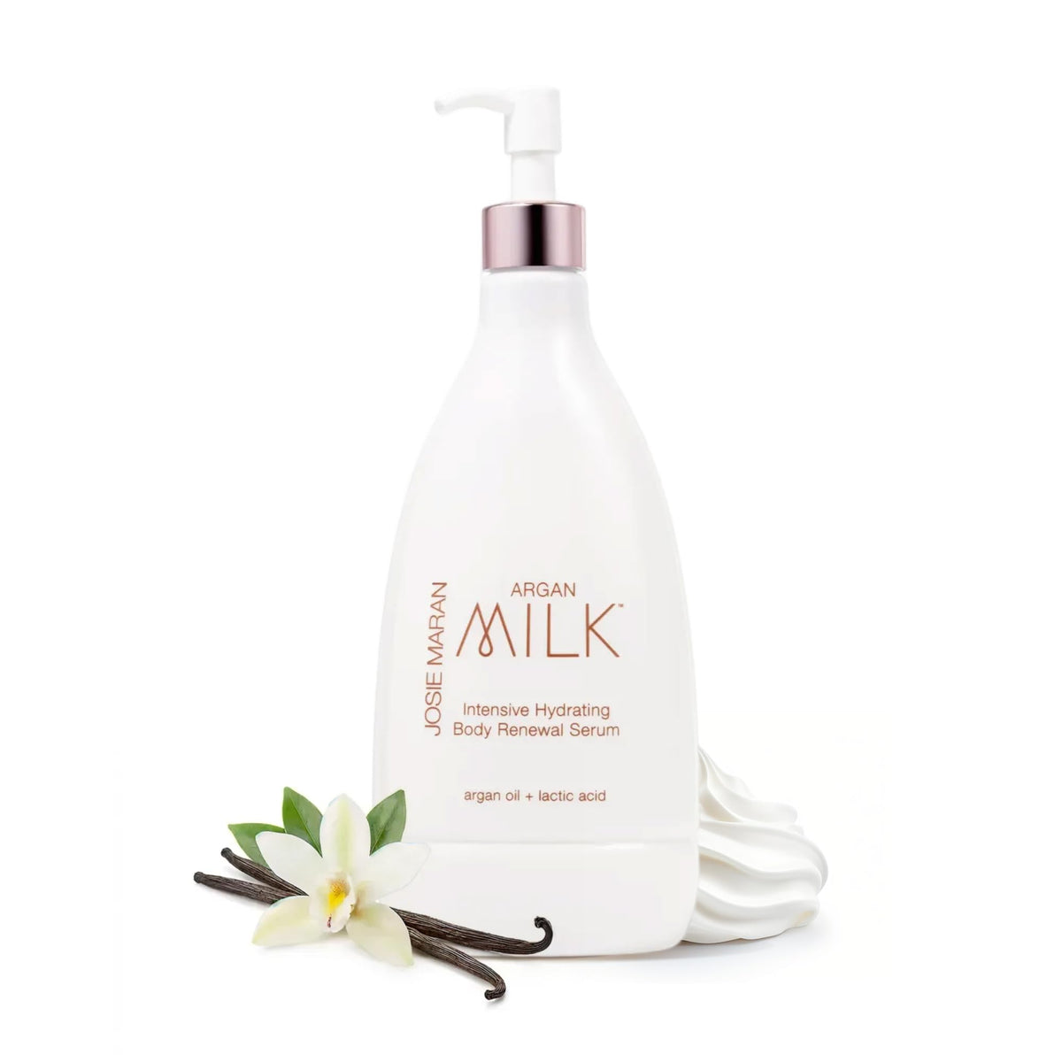 Josie Maran Argan Milk Body Serum bottle with pump for deep hydration on dry skin