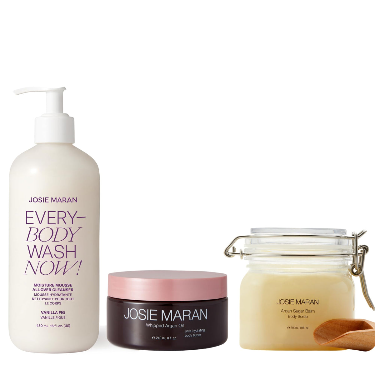 Josie Maran EveryBODY Wash bottle showing gentle cleansing for fresh skin.