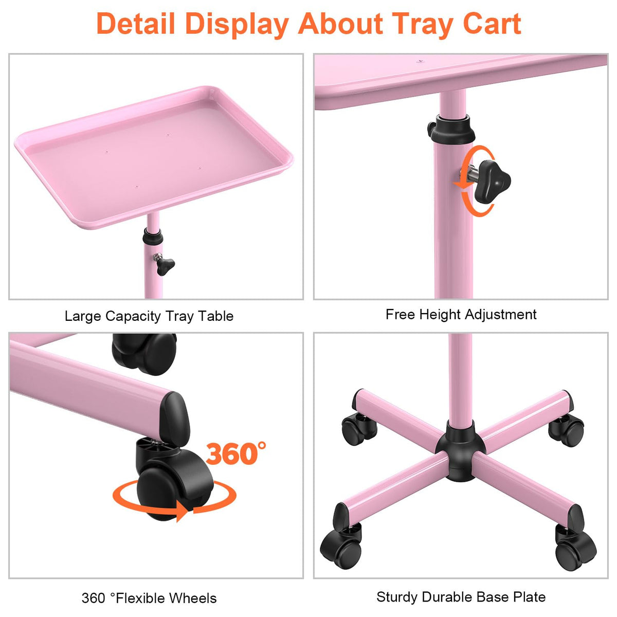 JOSTZHXIN salon tray cart height adjusts from 27 to 39 inches for ergonomic setup.