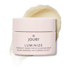 Jouer Luminize Overnight Eye Balm jar, fragrance-free formula for gentle hydration under the eyes.