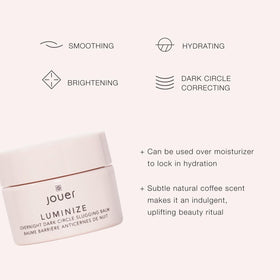 Jouer Luminize under-eye application showing caffeine for potential puffiness relief.