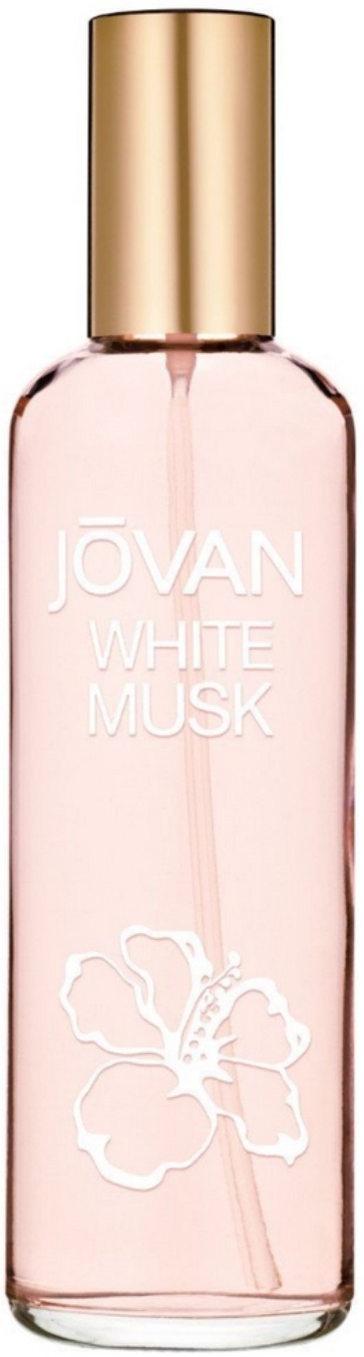 Jovan White Musk bottle with pale rose hue, long-lasting fragrance for daily wear