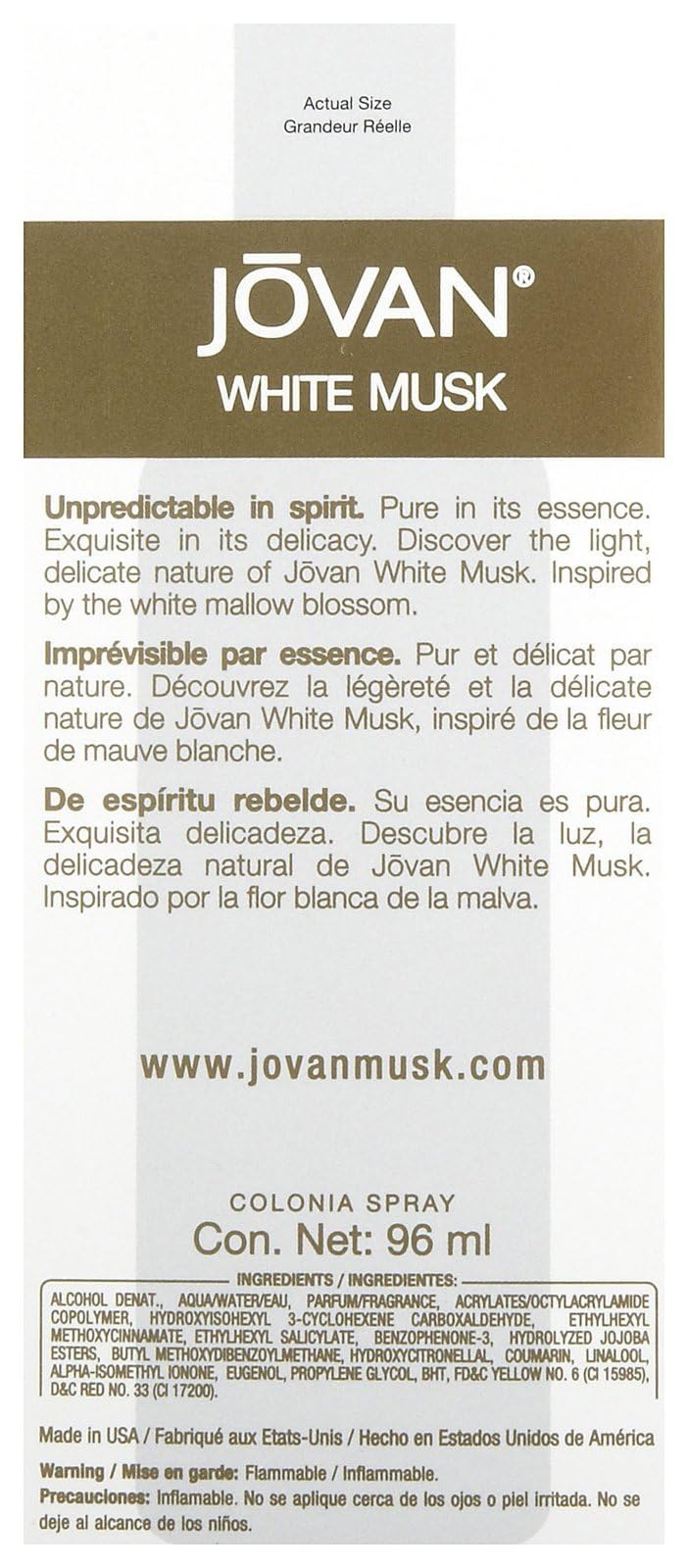 Cap detail of Jovan White Musk bottle, compact for travel
