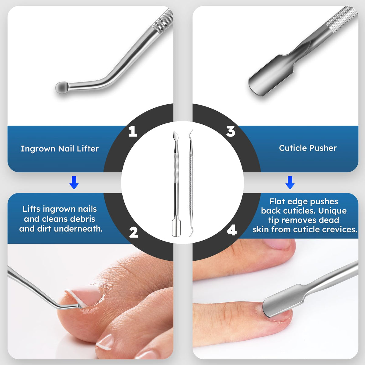 Jovareneo cuticle pusher enables precise cuticle care.