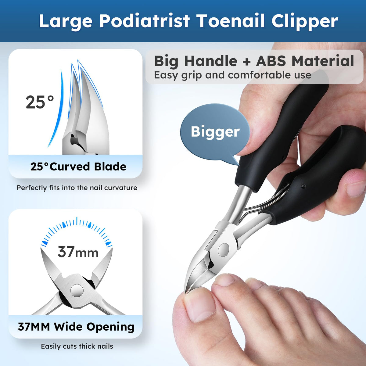 Jovareneo wide jaw fingernail clipper with 16mm opening for thick nails.