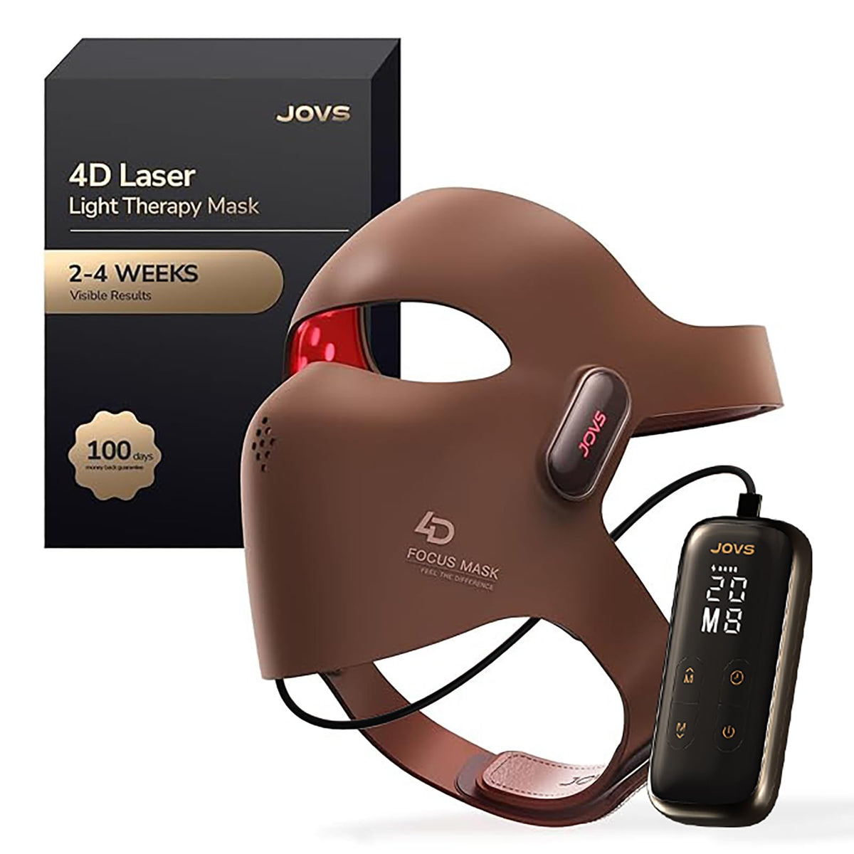 JOVS 4D Laser Therapy Mask front view with curved design providing comfortable full-face coverage for at-home therapy.