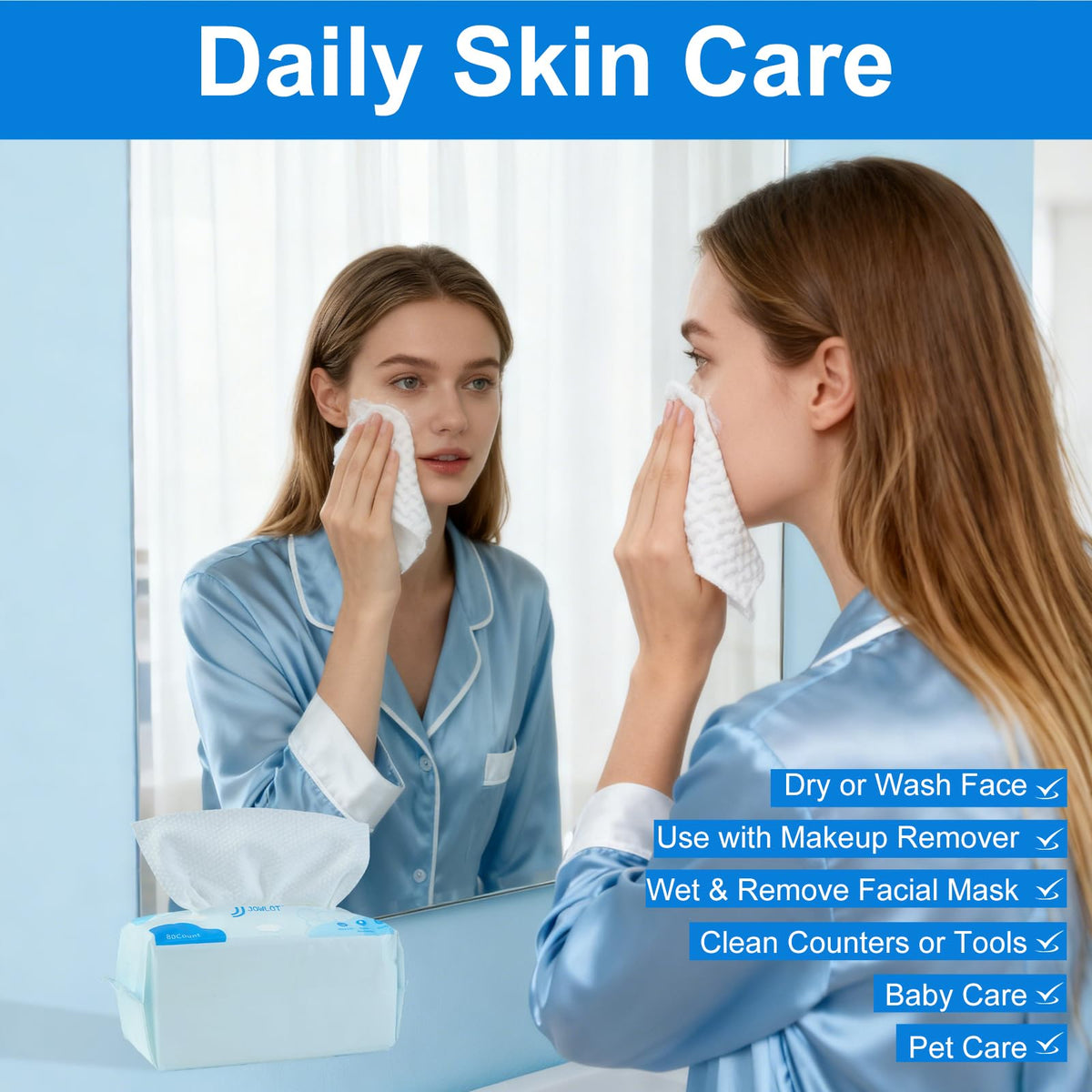 JOWLOT towels shown for makeup removal and gentle cleansing.